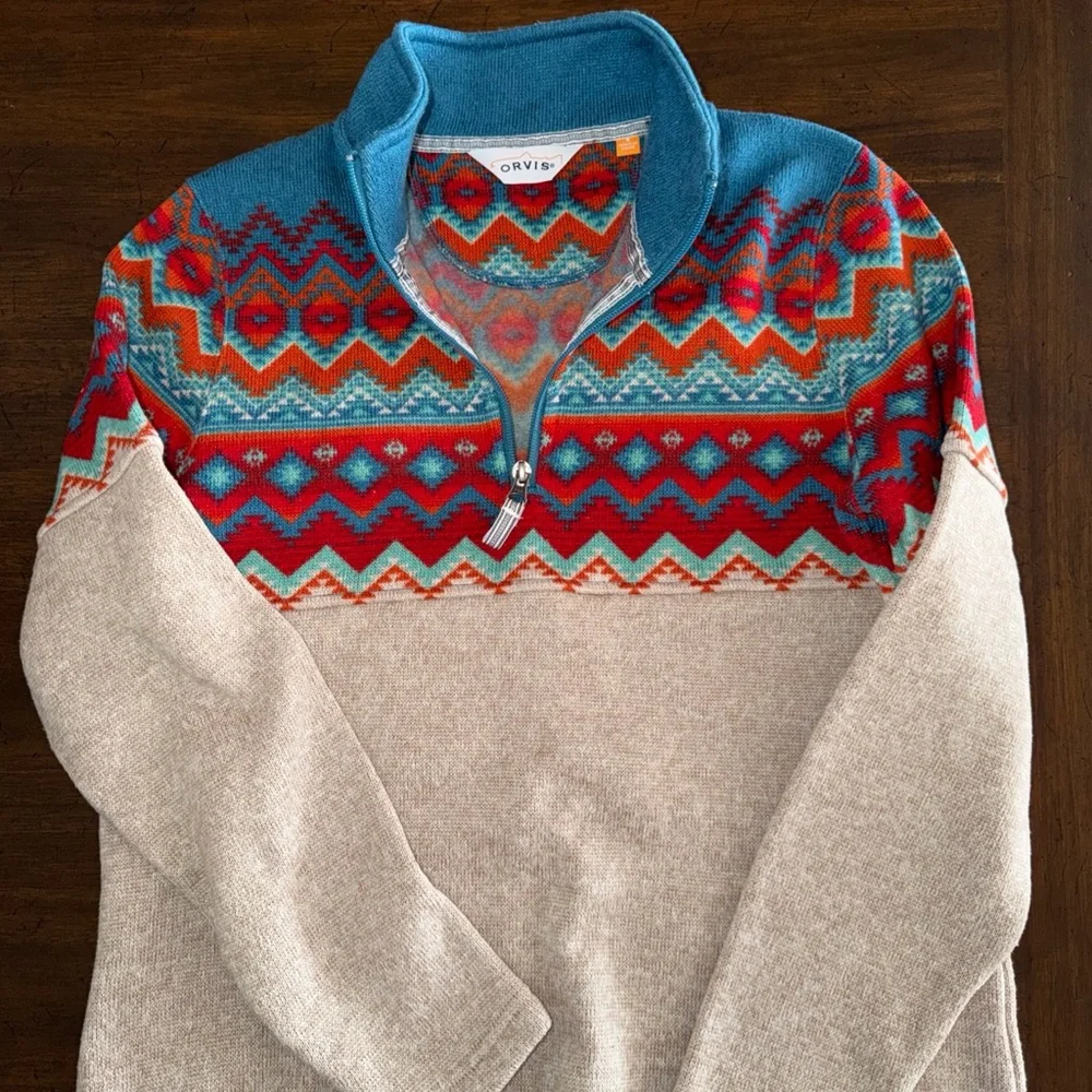 Orvis Fleece Quarter 1/4 Zip Pullover Sweater Aztec Southwest Womens Small - Picture 1 of 9